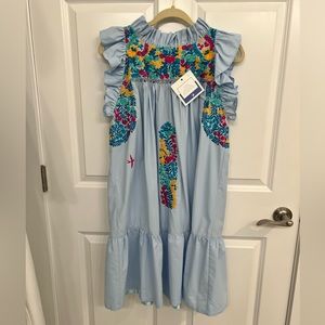 Mi Golondrina Olivia Azul Dress, Size M.  BRAND NEW.